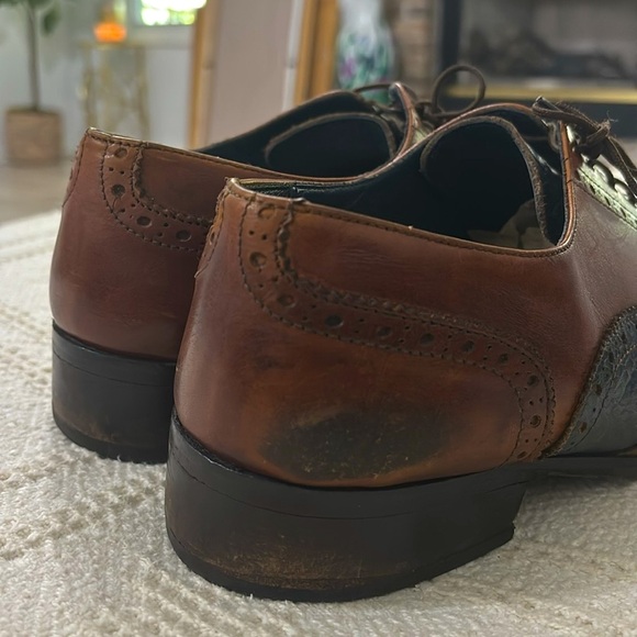 Duca Oxford Brown & Blue‎ captoe Italian leather Men\'s Dress Shoes EUR 45 USA 12 main image 2